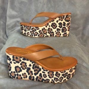 Jessica Simpson Stilla Brown Animal Prints High Platform Wedge Sandals -Size 7M
